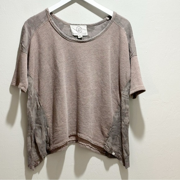 SLOANE ROUGE Women’s Brown French Terry Short Sleeve Tunic Made In USA Size S - Picture 1 of 5